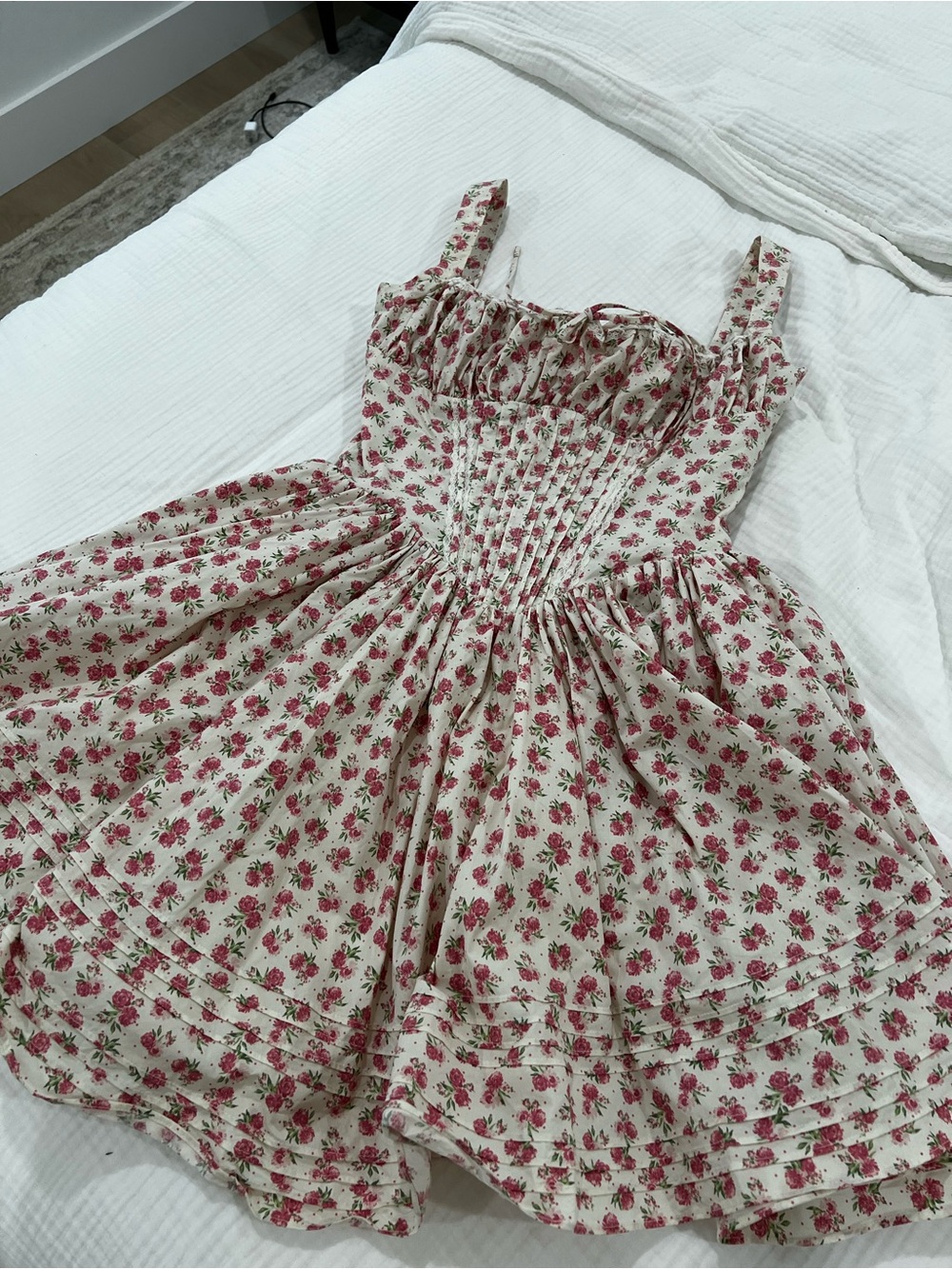 House of Cb Natassia White Rosebud Print Cotton Mini Dress - Picture 3 of 6